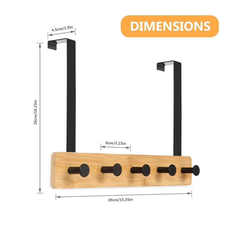 JSVER Wooden Over The Door Hooks 5 Hooks Door Hanger, Sturdy Heavy Duty Coat Rack for Bag, Coat, Towel, Hat, Robes, Scarves, Bedroom, Closet, Bathroom - Image 3